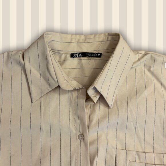 ZARA cream pinstripe button-up 🤍 - Picture 1 of 6